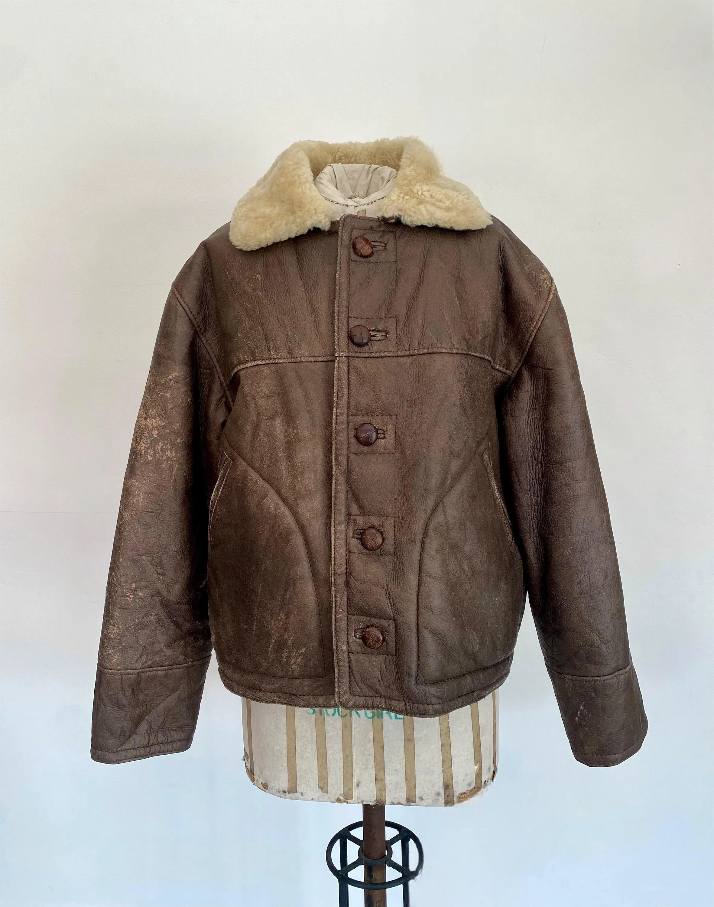 Vintage Men's Brown Shearling Bomber Jacket 