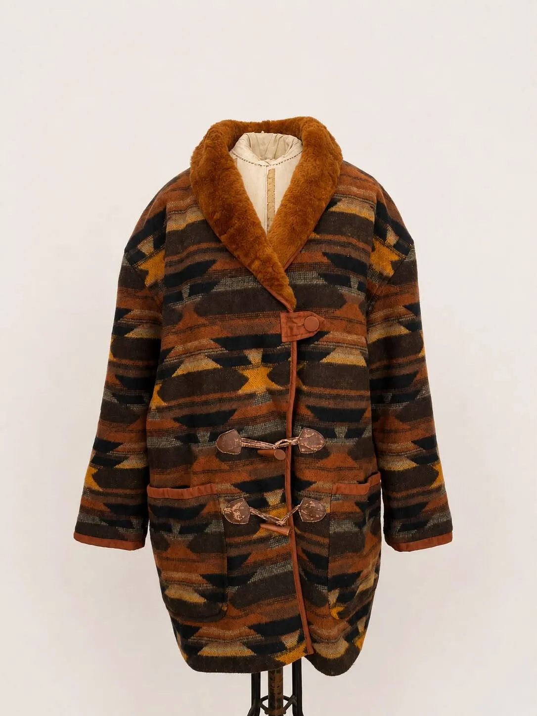 Oversized Brown Faux-Fur with Shearling Collar