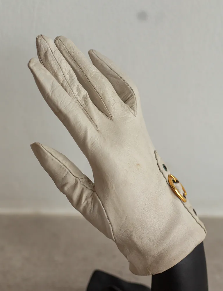 Cream Gloves with Gold Buckle