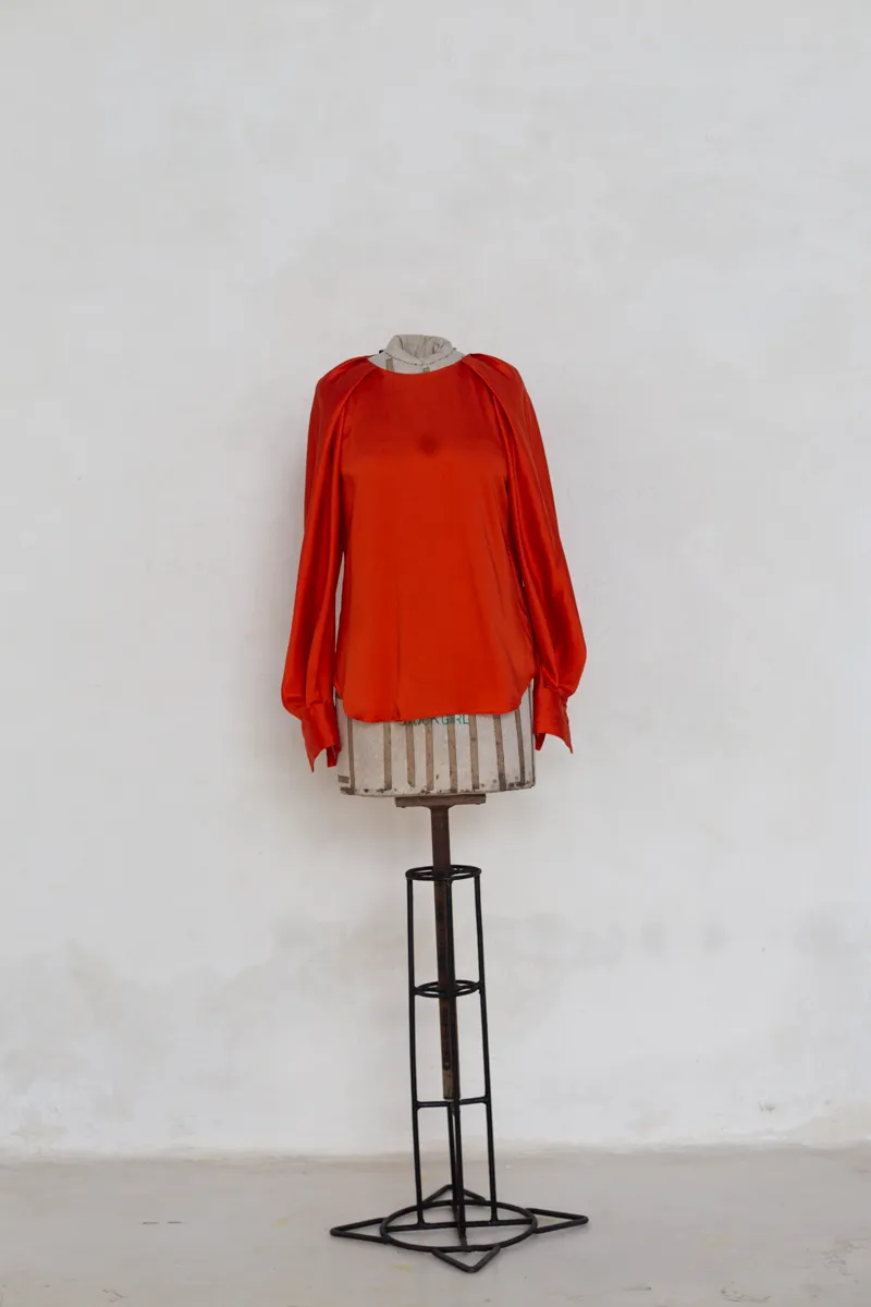 Coral Red Silk Blouse
