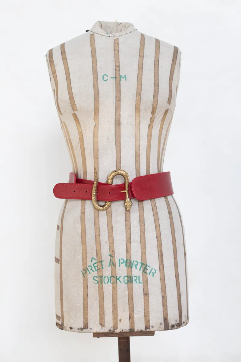 Red Belt with Gold Snake Shaped Buckle