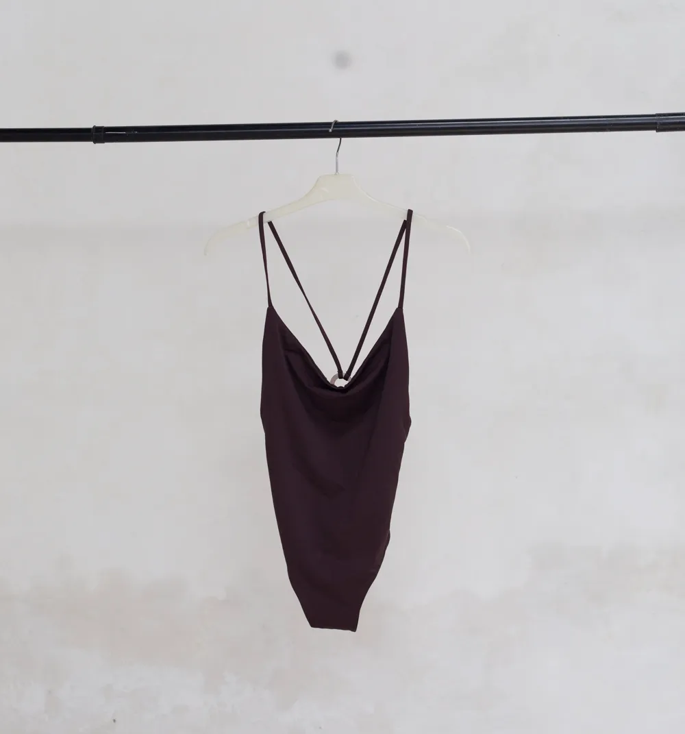 Brown Cross-Back Swimsuit