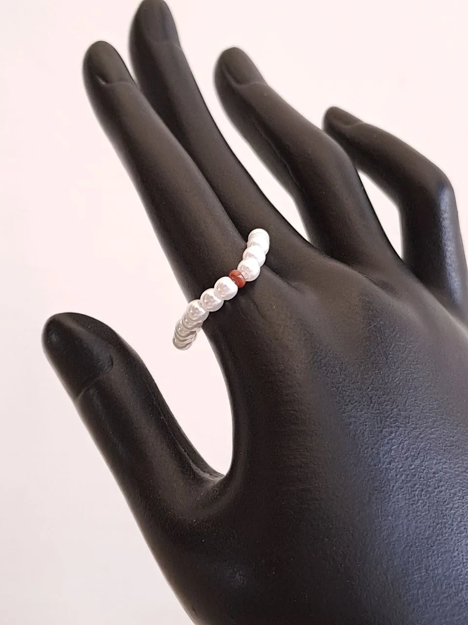 White and Brown Beads Ring