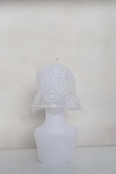 White Organza Bucket Hat with Flower Prints