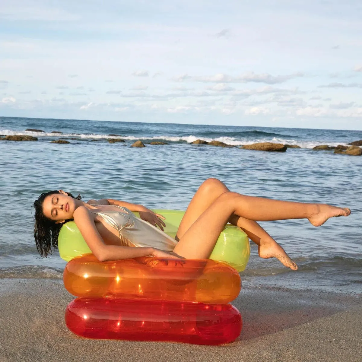Red, Orange and Yellow Inflatable Lilo Floatie Chair (2 Separate Pieces)