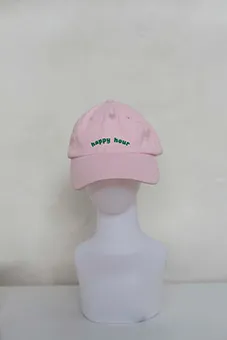 Pink Baseball Cap with Green "Happy Hour" Logo