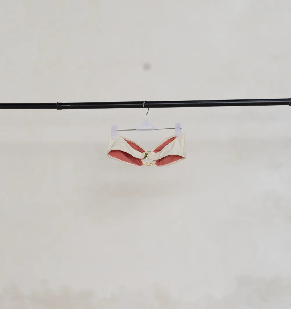 White Strapless Bikini Top with Gold Ring