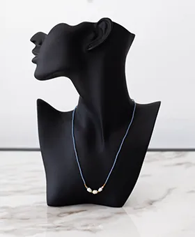 Blue Bead Necklace with Tiny White Shells