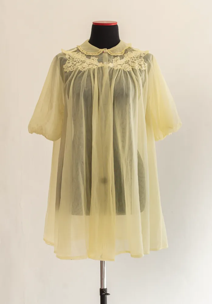 Sheer Yellow Blouse with Floral Embroidery
