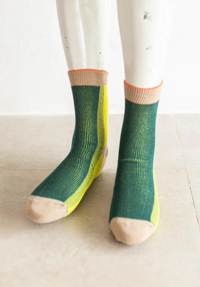 Green, Beige and Yellow Socks