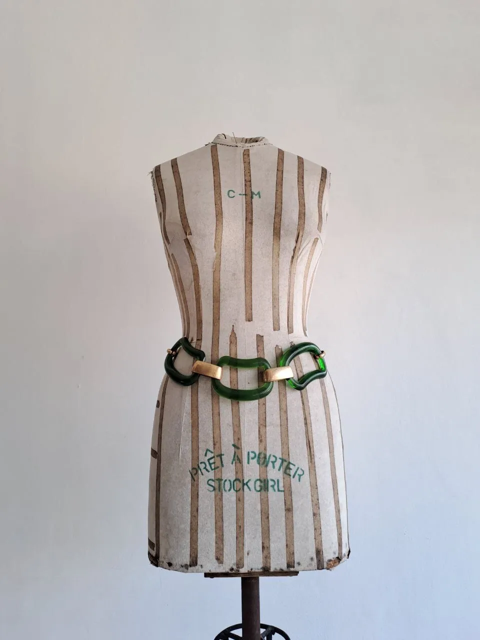 Gold Chain Belt with Green Squares