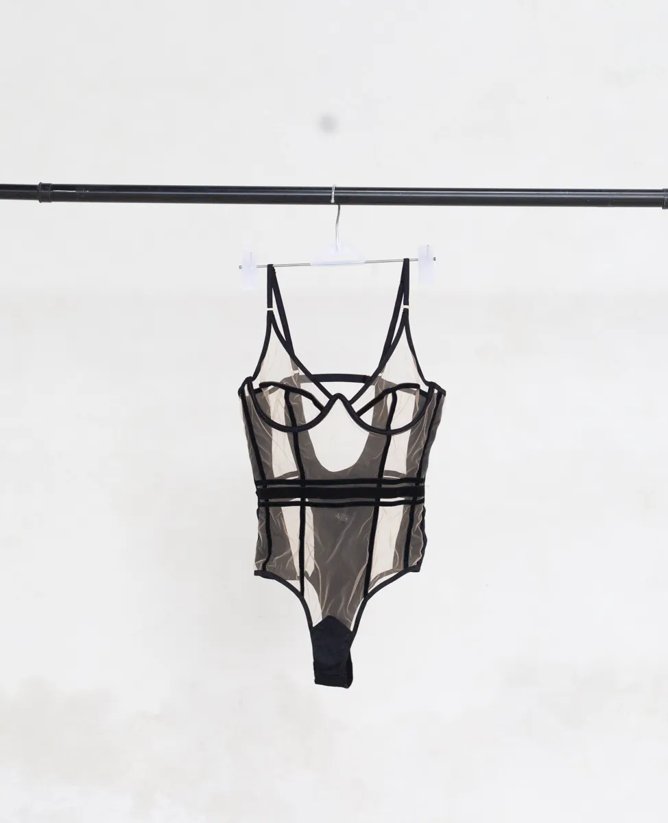 Sheer and Black Bodysuit 