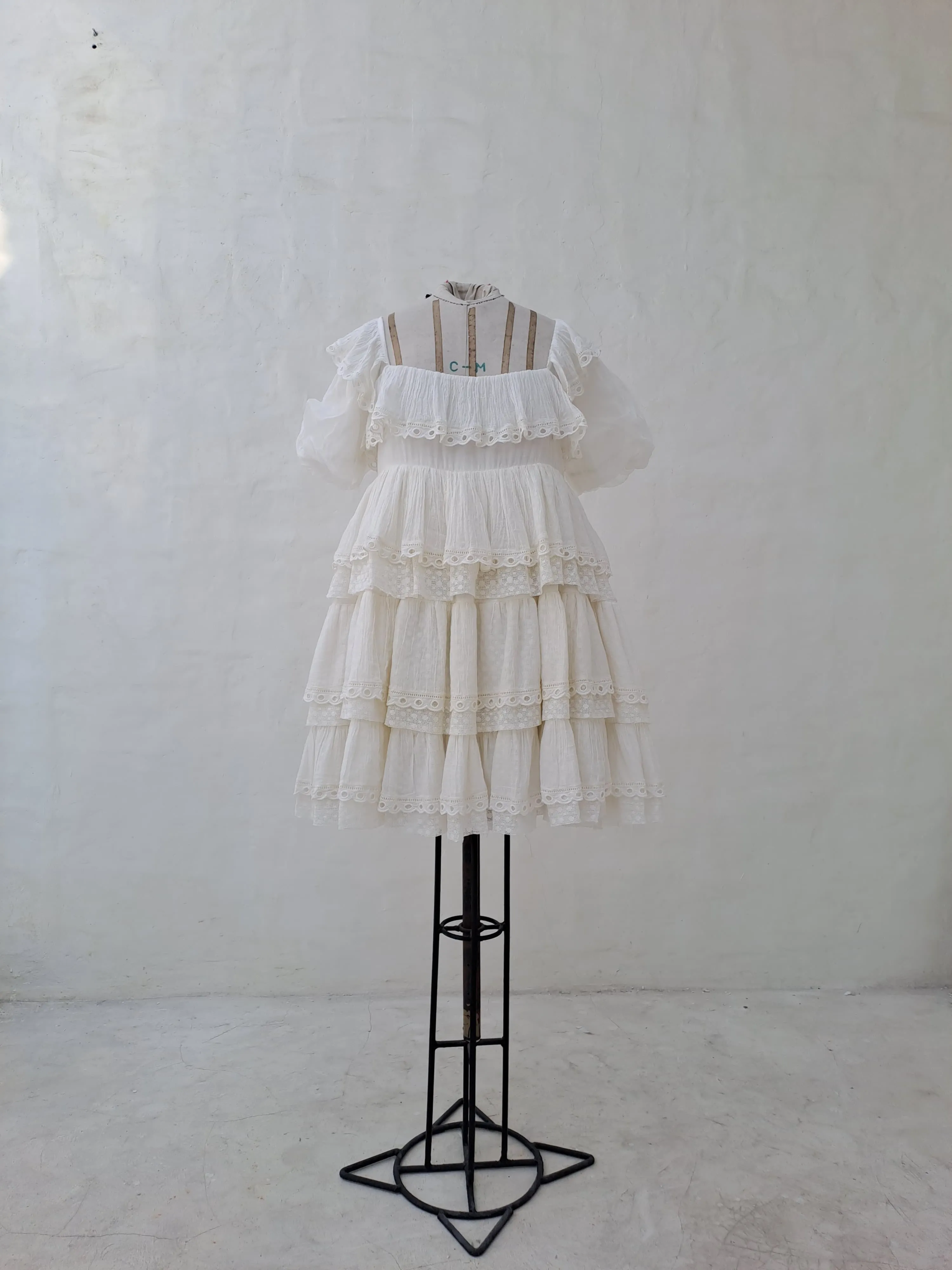 Innika Choo Ivory Short Dress with Ruffles and Bow Back