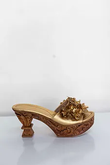  Gold Sandals with Carved Balinese Design 