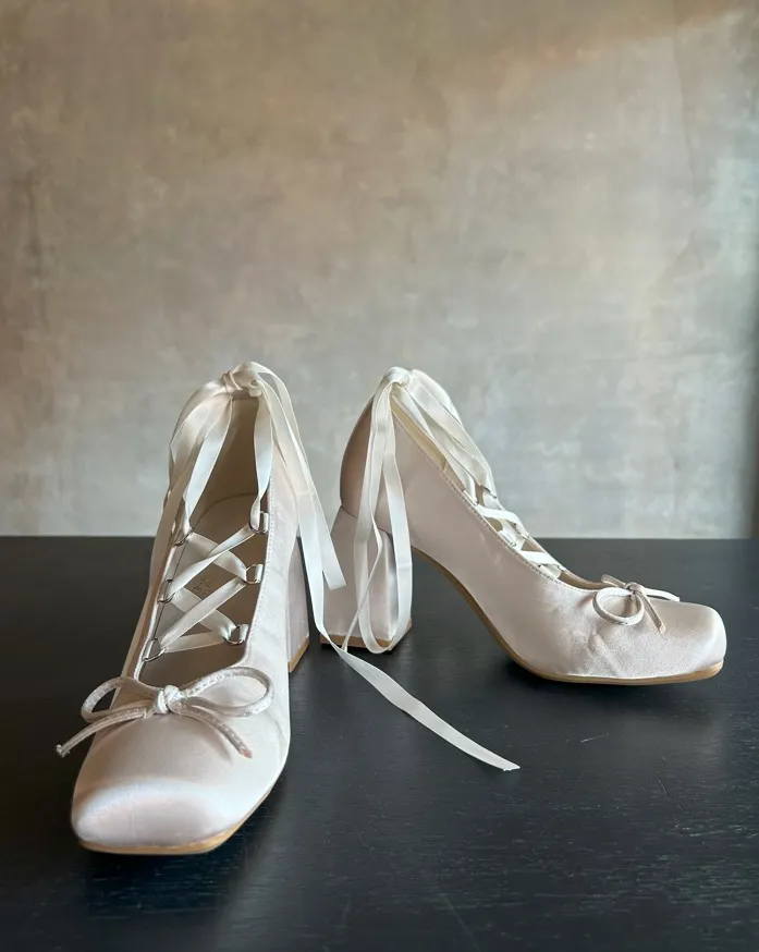 Heeled Satin Ballet Shoes