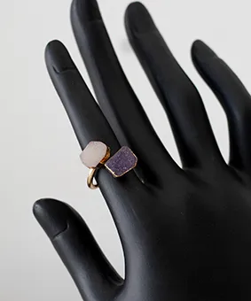 Amethyst and Quartz  Double Gemstone Ring