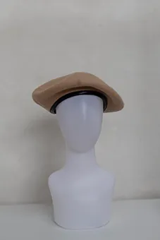Beige Beret with Leather Insert