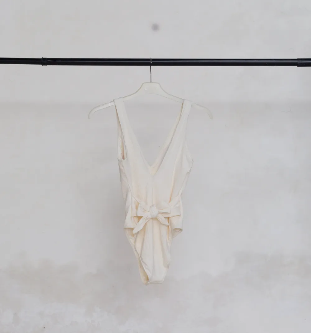 White Swimsuit with Back Tie