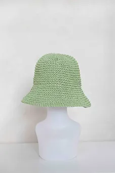 Light Green Woven Straw Bucket Hat 