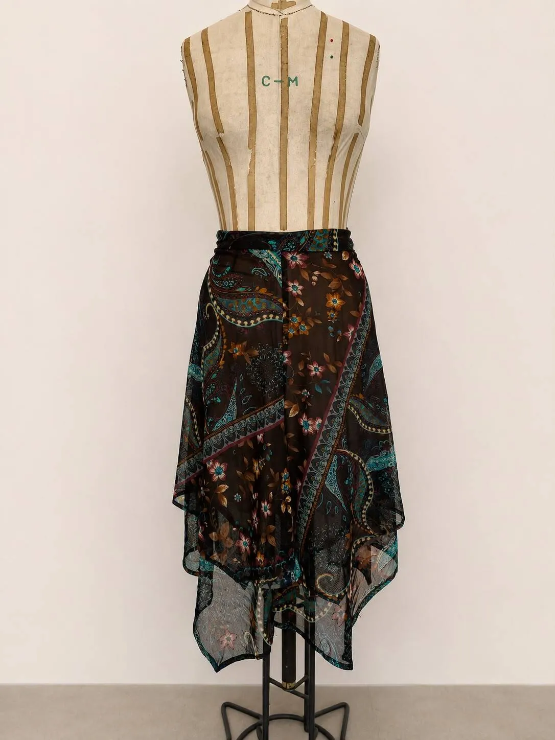 Black Asymmetrical Skirt with Multicolor Floral Print