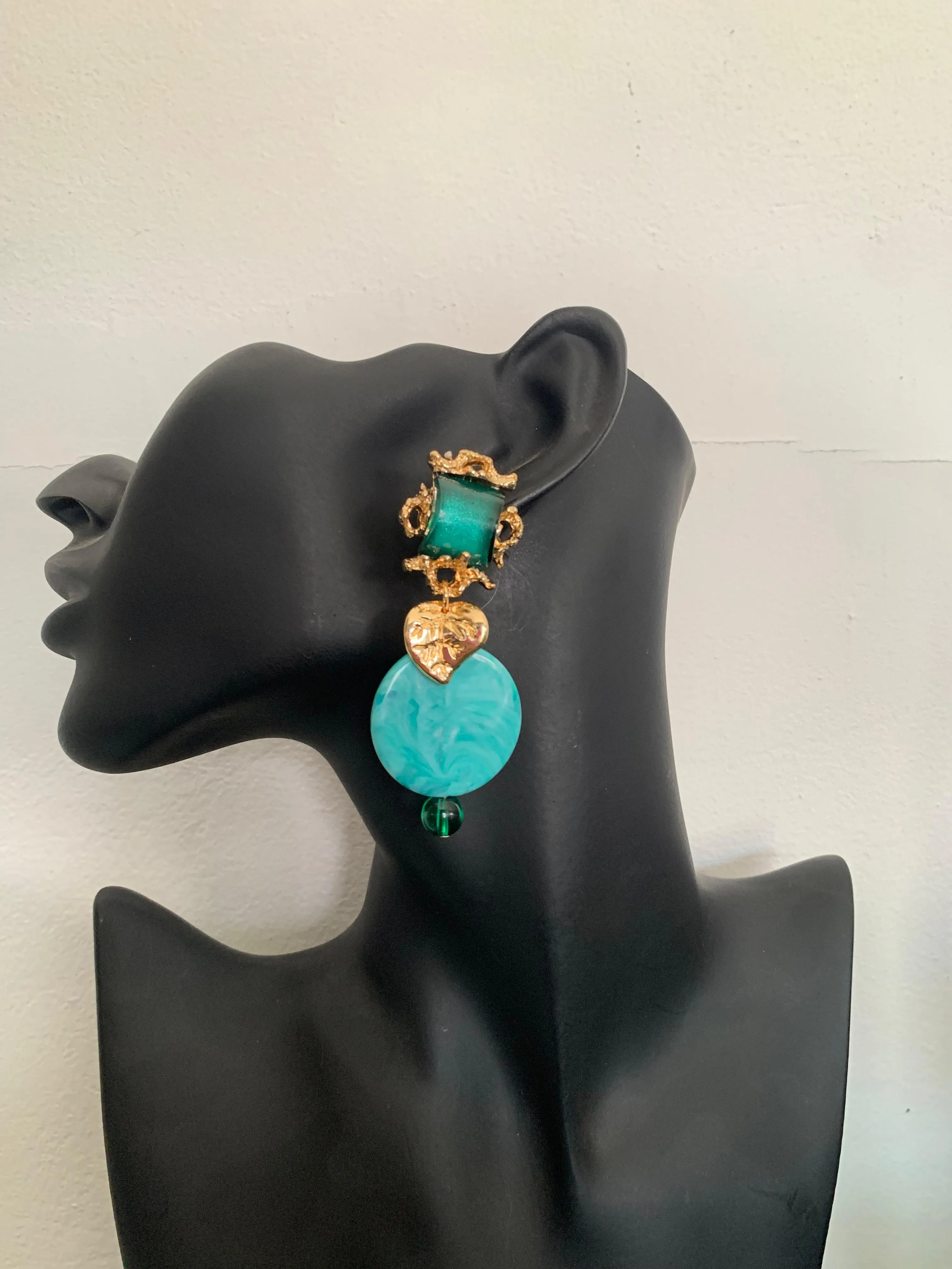 Blue Resint Pendant Earrings 