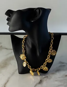 Chunky Gold Necklace with Sunflower Charms