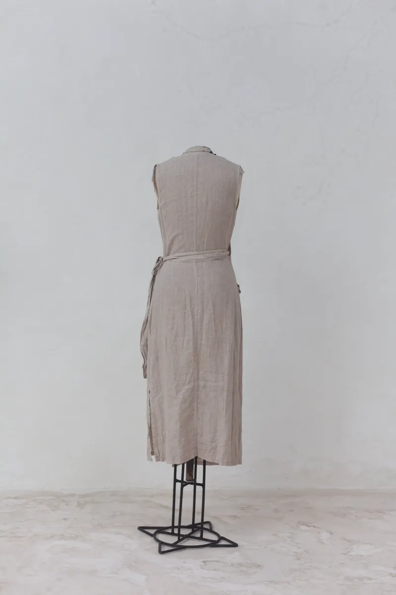 Sleeveless Linen Wrap Dress