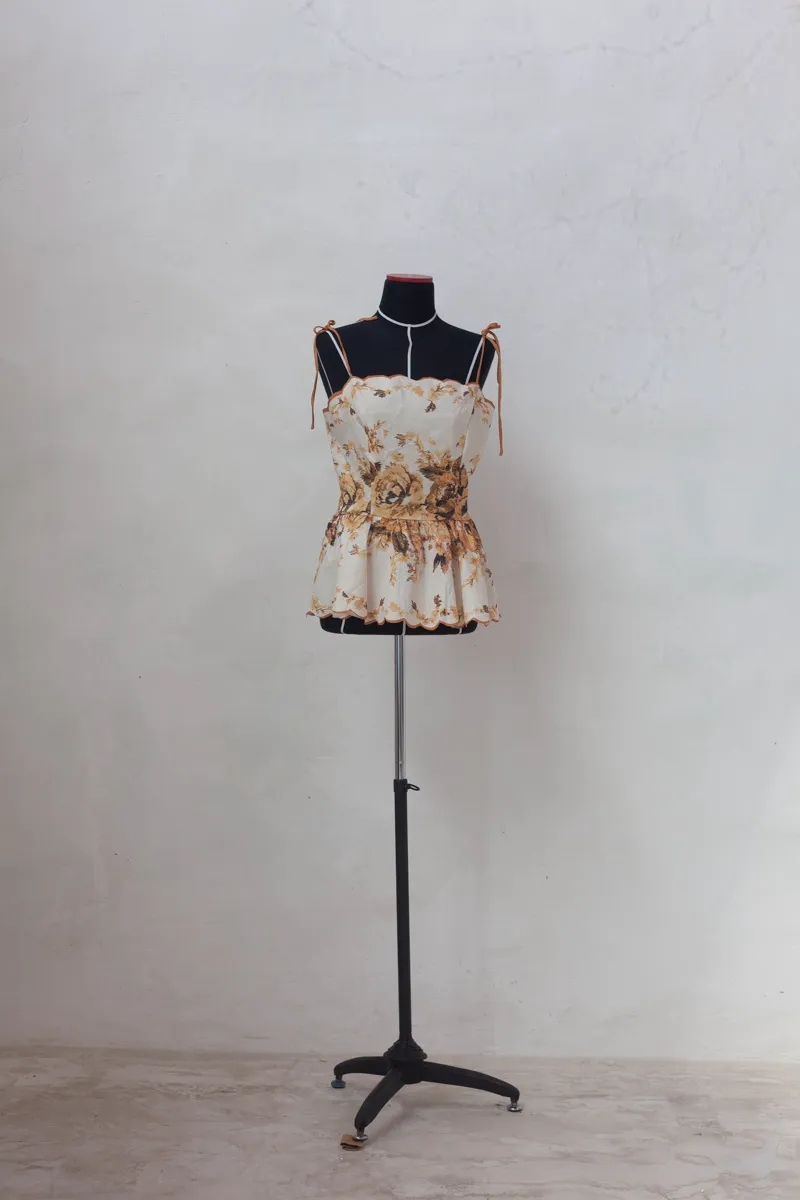 Cream Camisole with Yellow Floral Prints