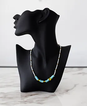 Blue, Yellow and White Bead Necklace
