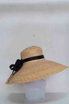 Wide Brim Straw Hat with Black Ribbon