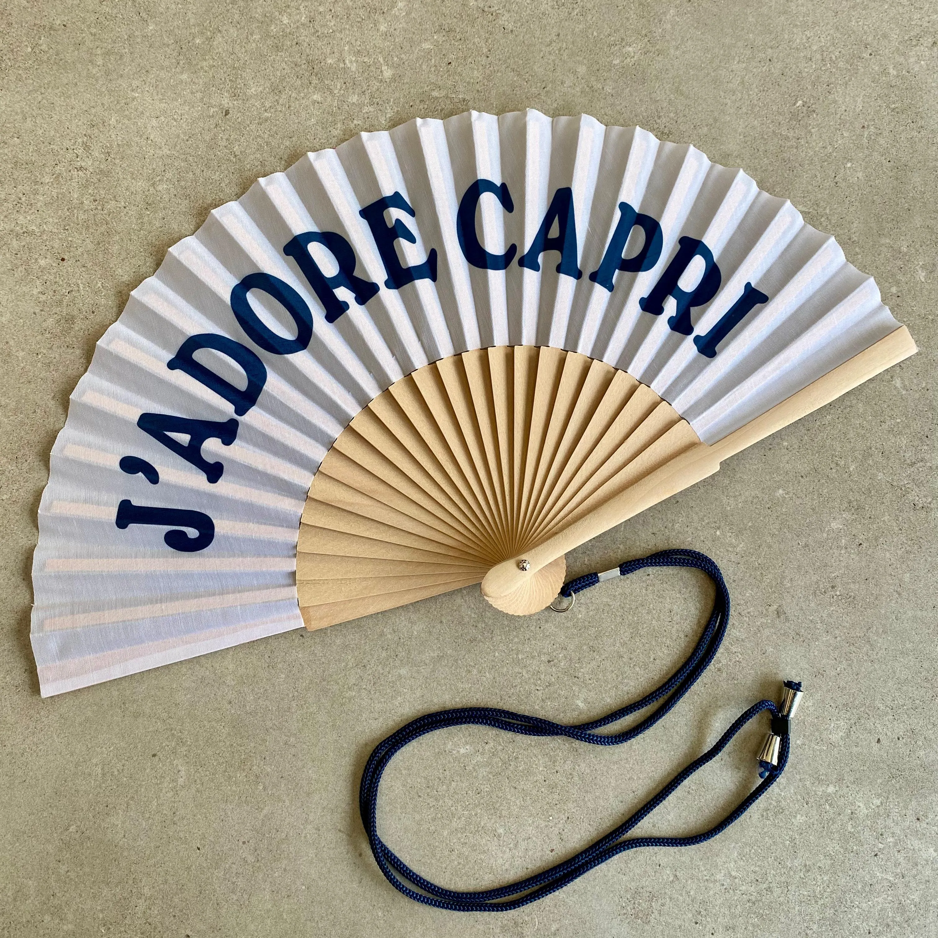 "J'adore Capri" Blue and White Fan