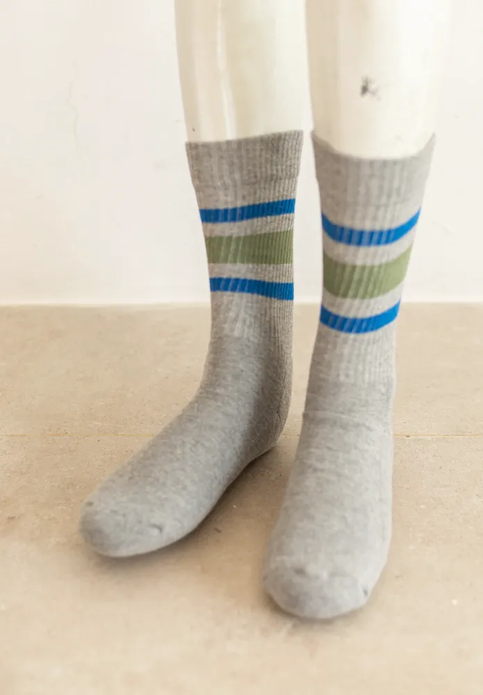 Grey Socks with Blue and Green Stripes