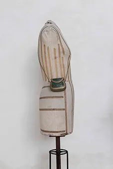 Vintage Brass Painted Enamel Green and Gold Bag