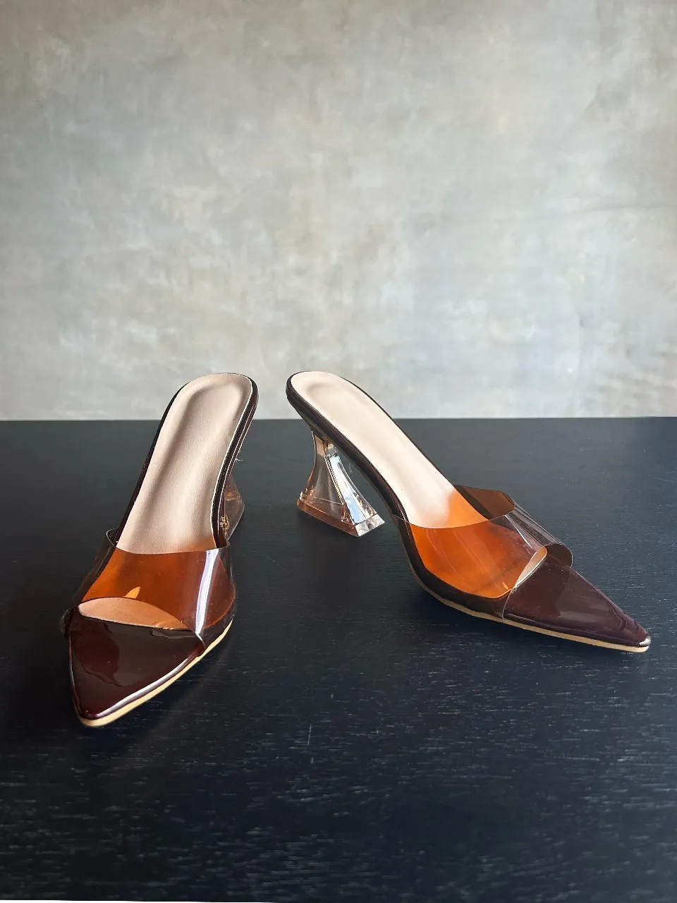 Clear Brown Mules