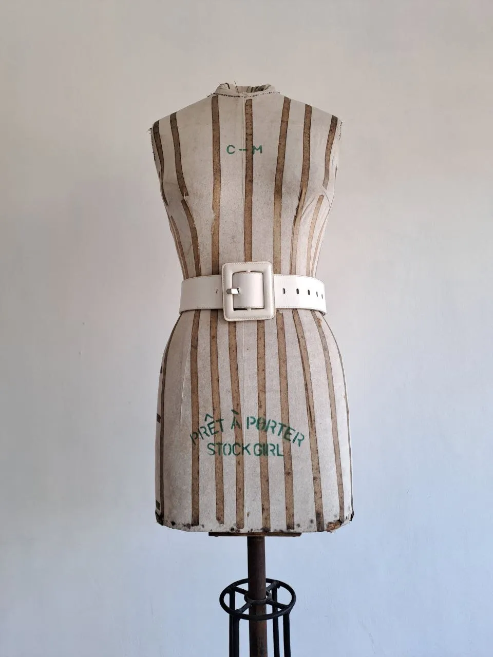 Square Buckle White Leather Belt
