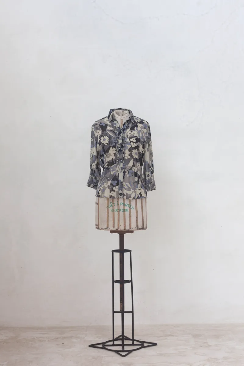  Grey Button Down Shirt with Floral Pattern