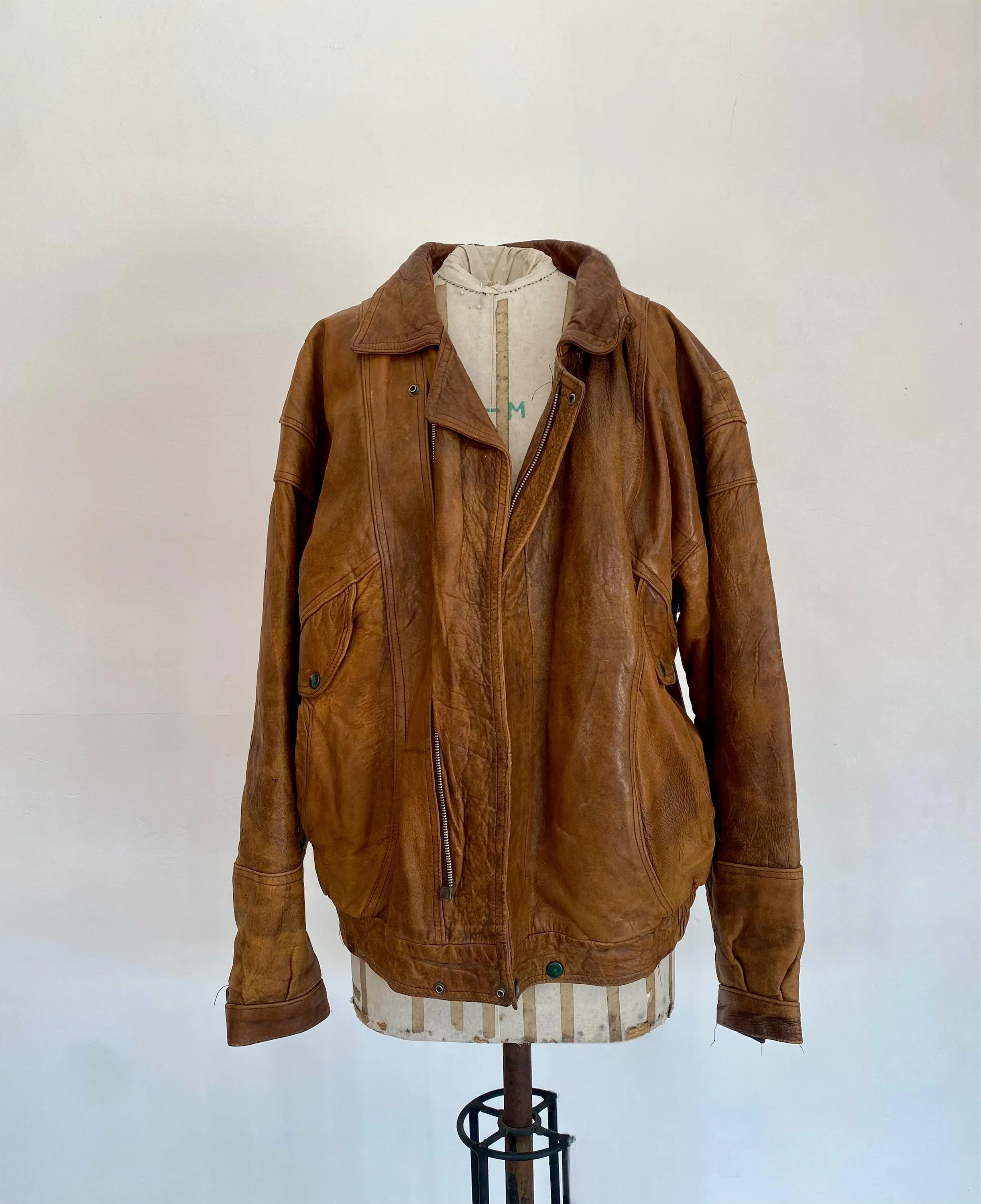 Vintage Men's Leather Tan Bomber Jacket