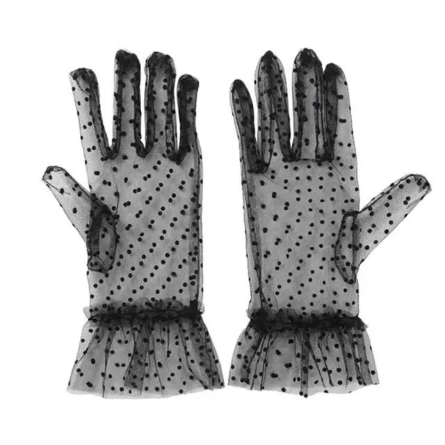 Polkadot Sheer Black Gloves 