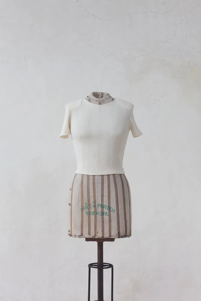 Cream Knitted Short Sleeved Top