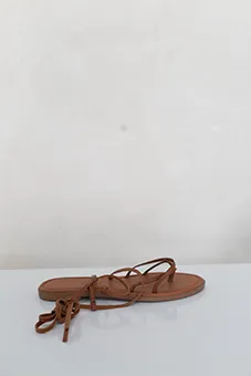 Flat Leather Lace Up Sandals 