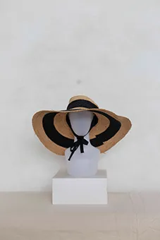Wide Brim Straw Hat with Chin Strap Ribbon