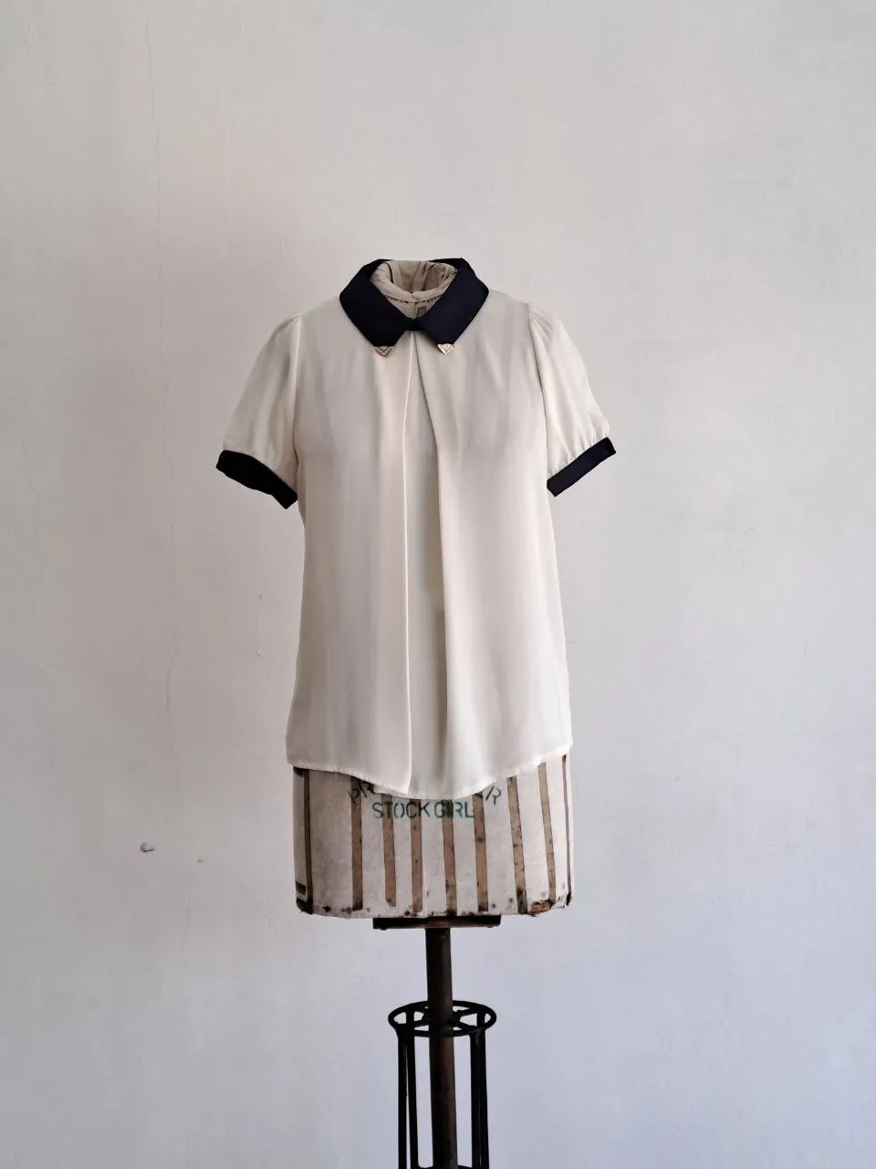 White Blouse With Navy Collar