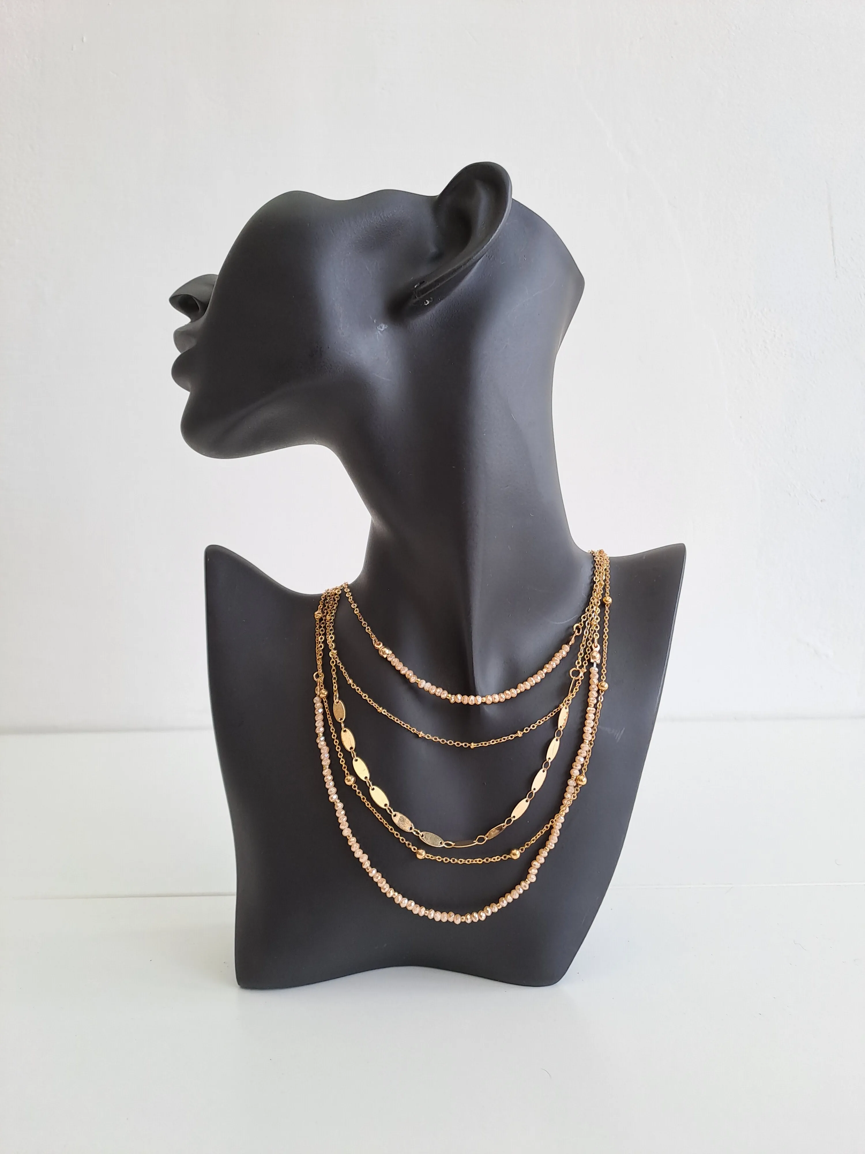 Layered Gold Necklace with Pink Beads