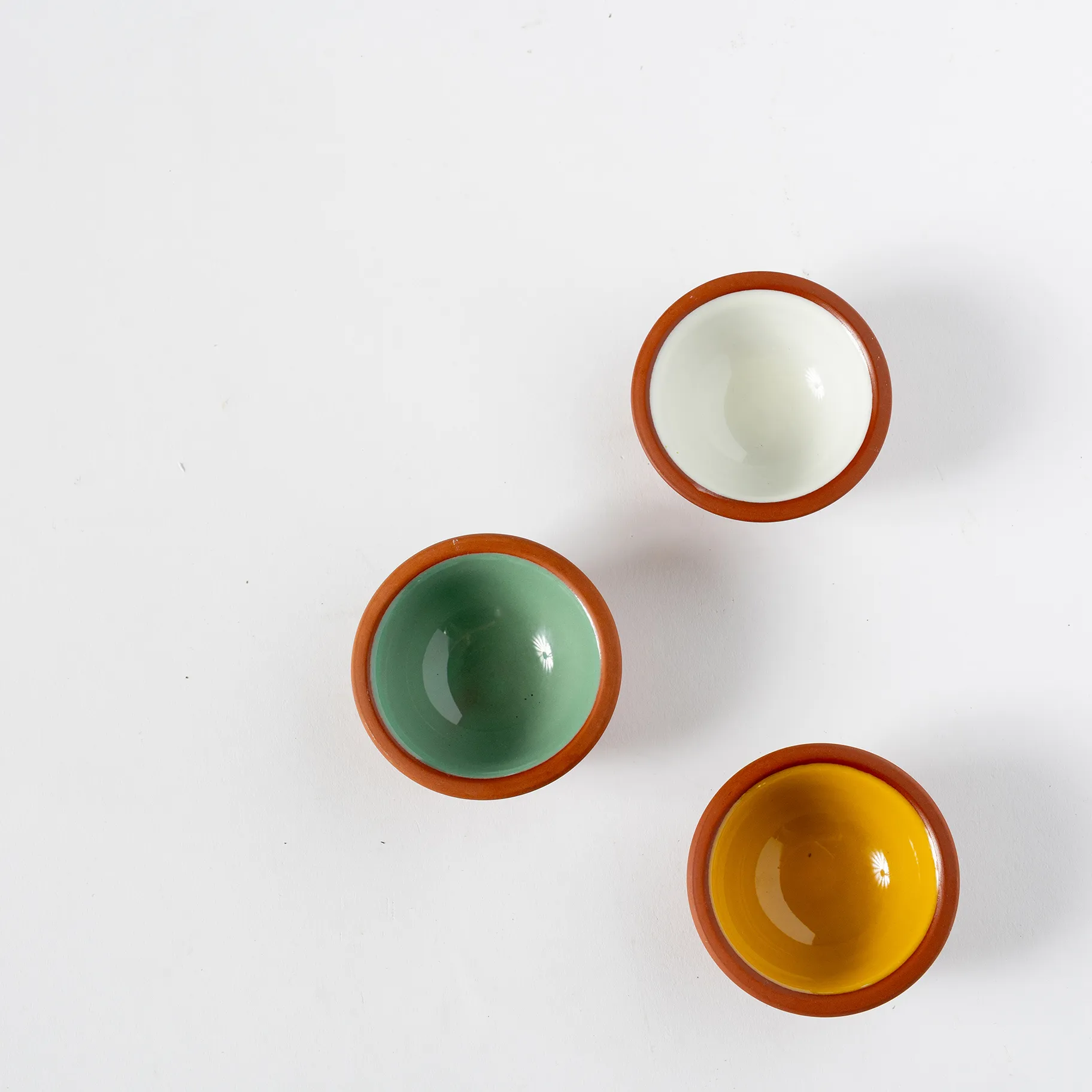 Set - Tiny Terracotta and Glass Prep Pinch Bowls - 2.75"