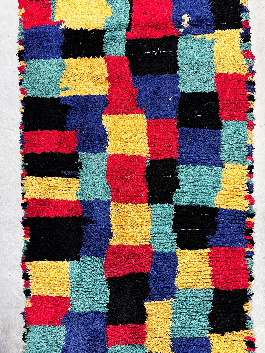 Moroccan Rug Colorful Blue, Green, Black, Gold, Red, Vintage Rug