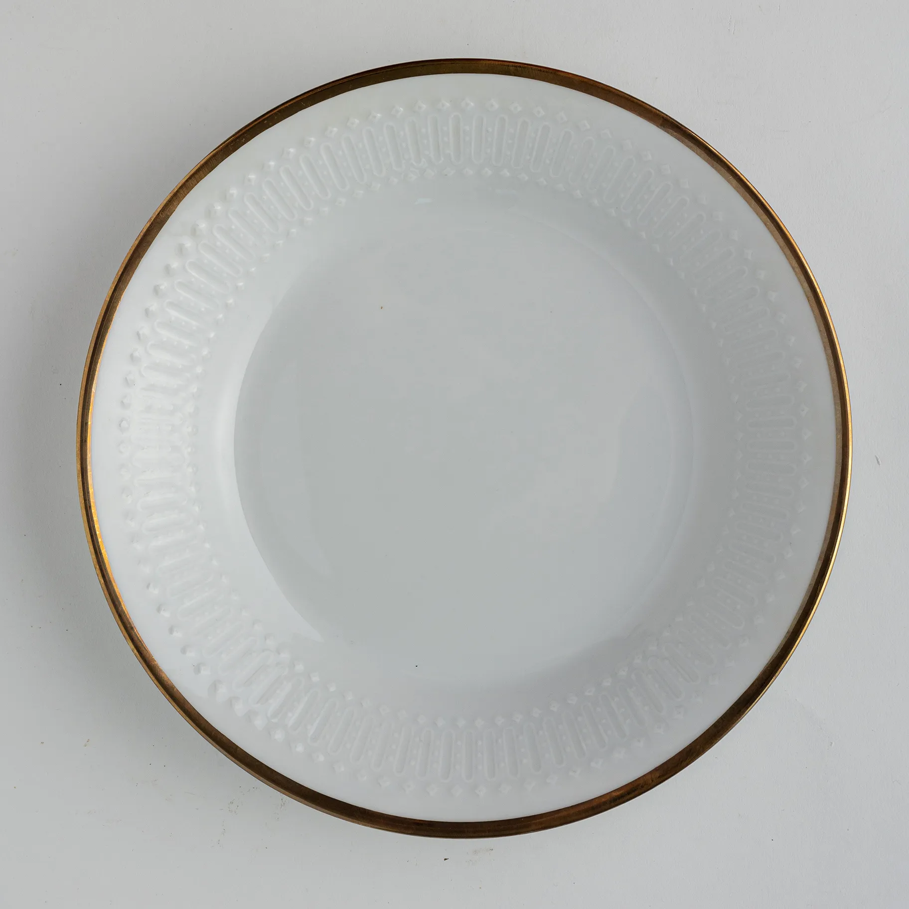 White Salad Plate Textured Rim and Gold Trim