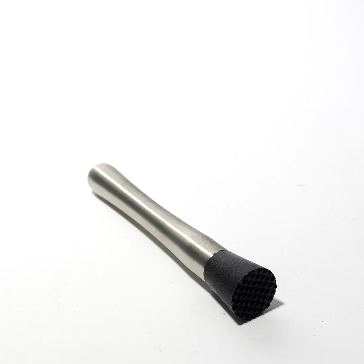 Silver and Black Muddler Bar Tool with black plastic stopper