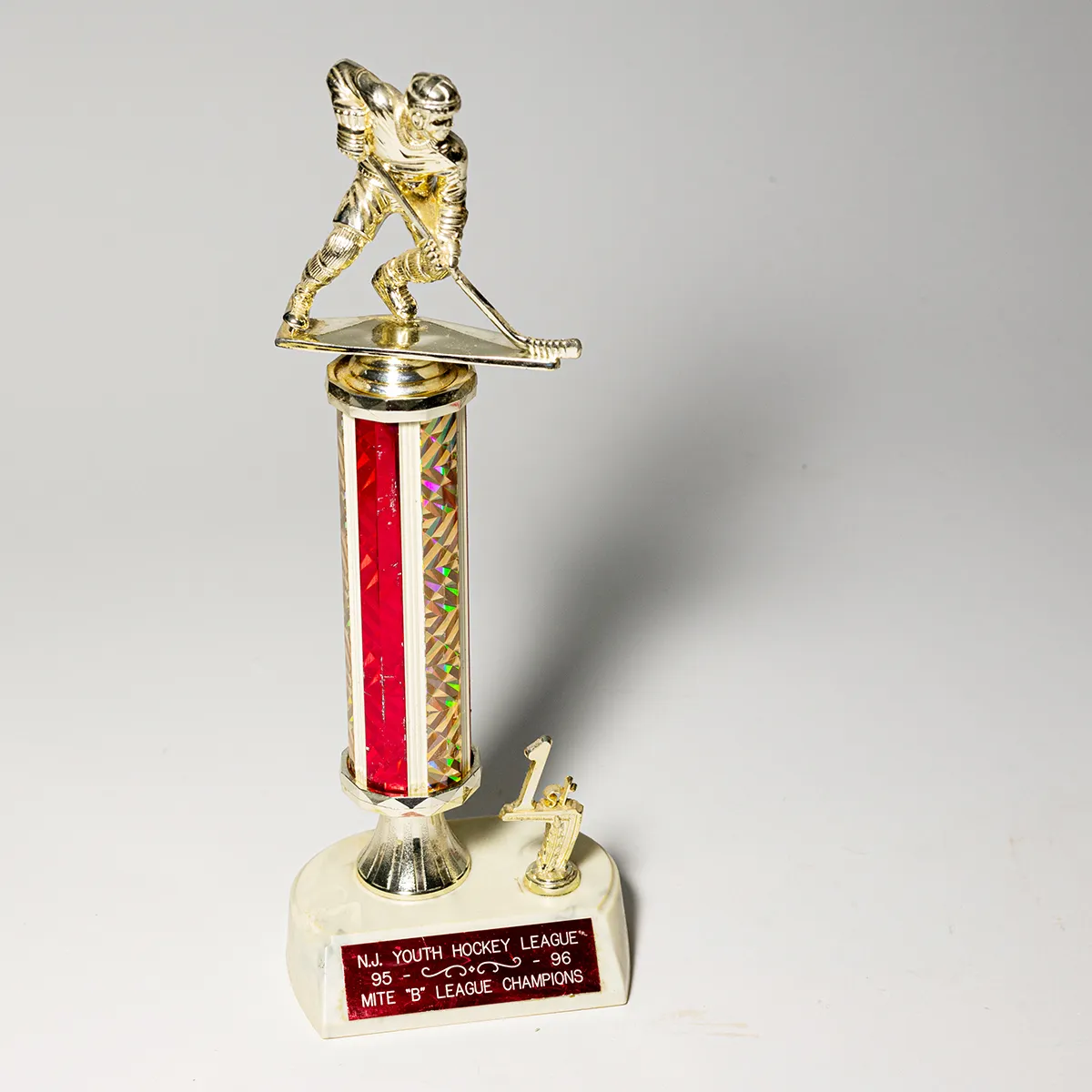 Red and Gold Plastic 1st Place Hockey Trophy
