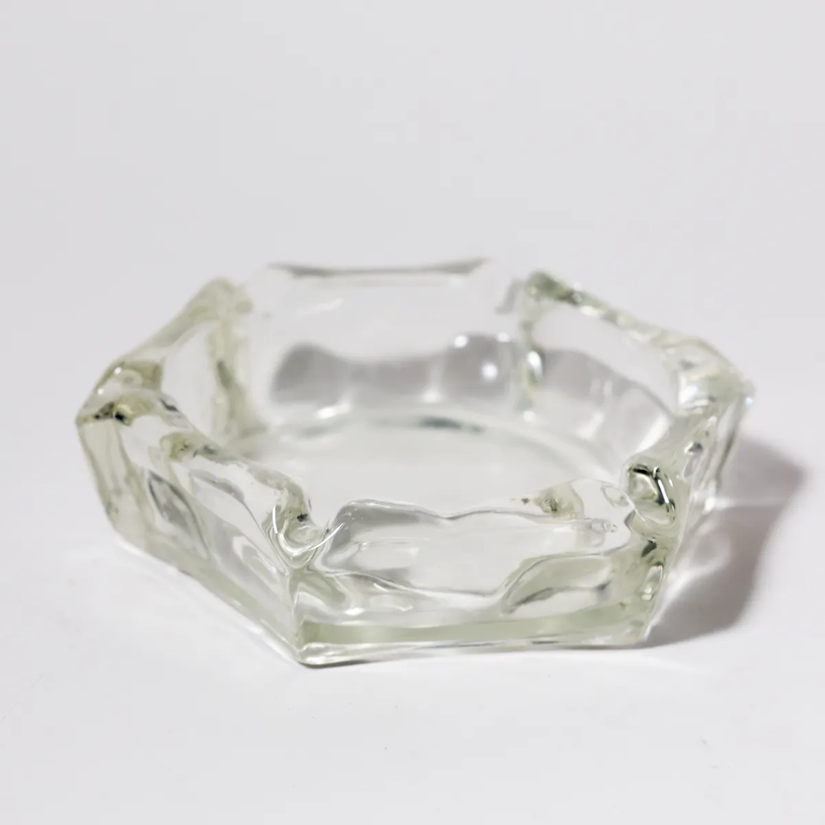 Vintage Mid-Century Hexagonal Clear Glass Ashtray