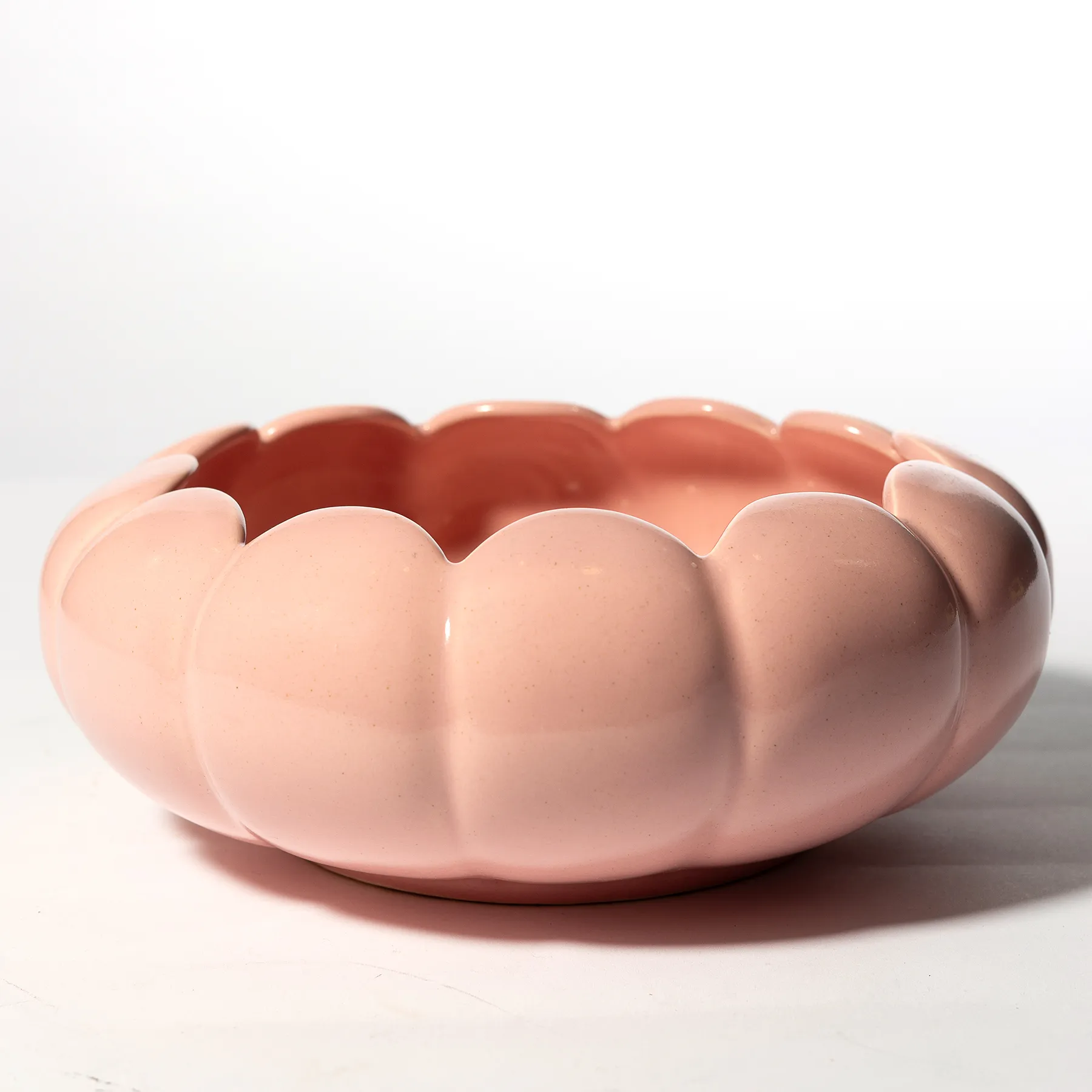 Pink Rum Rill Pottery Low Pumpkin Shaped Bowl, Planter, Vintage - 9.5" x 3.75"